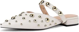 Women's Studded Mules Pointed Toe Strap Slipper Comfortable Flats Shoes