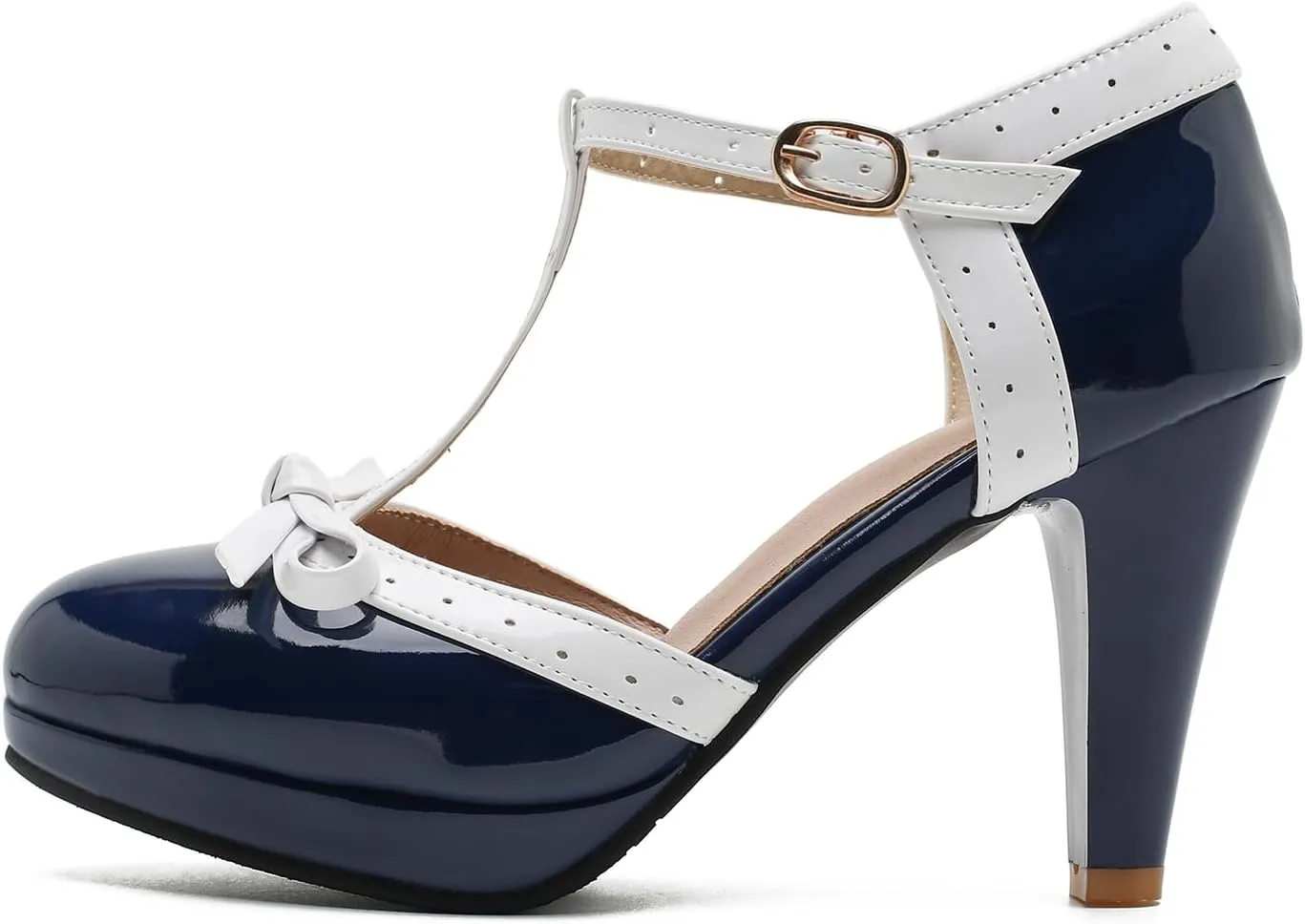 Womens T-Strap Mary Janes Platform Bow Heels Lolita Shoes Round Toe Ankle Strap Vintage 1950 Dress Shoes Oxfords Pumps