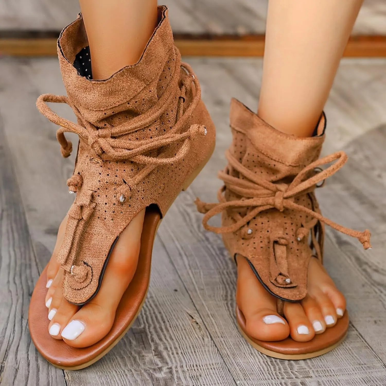 Women's Tassel Gladiator Flip Flops Sandals,Summer Retro Bohemian T-Strap Roman Open-Toe Sandals Casual Beach Flat Clip Toe Ankle Boots