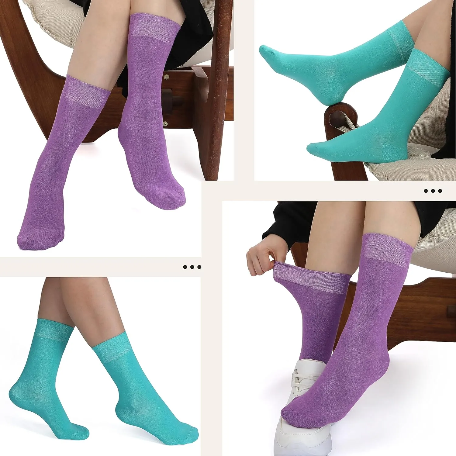 Women's Thin Rayon Dress Socks - Casual Color Crew Socks, Comfort Seam