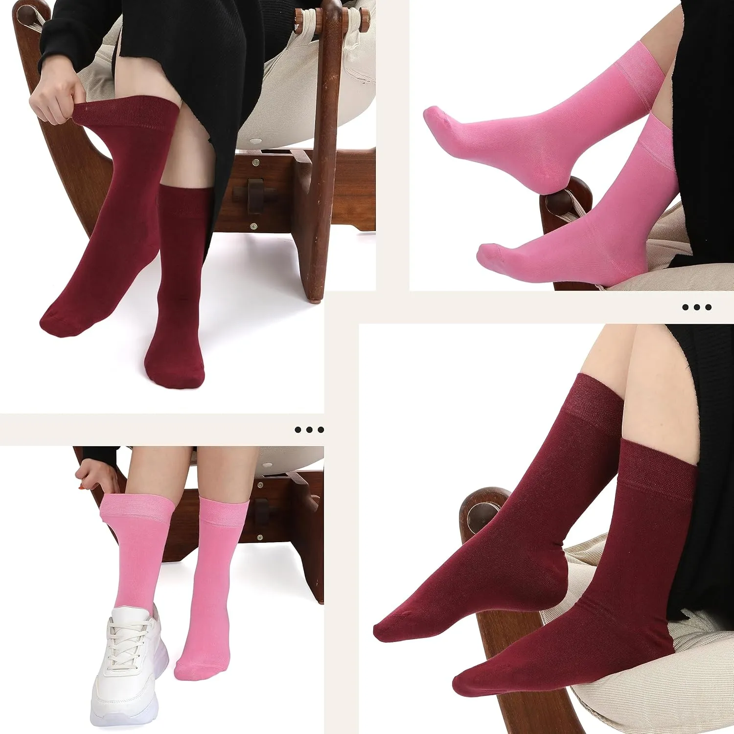 Women's Thin Rayon Dress Socks - Casual Color Crew Socks, Comfort Seam