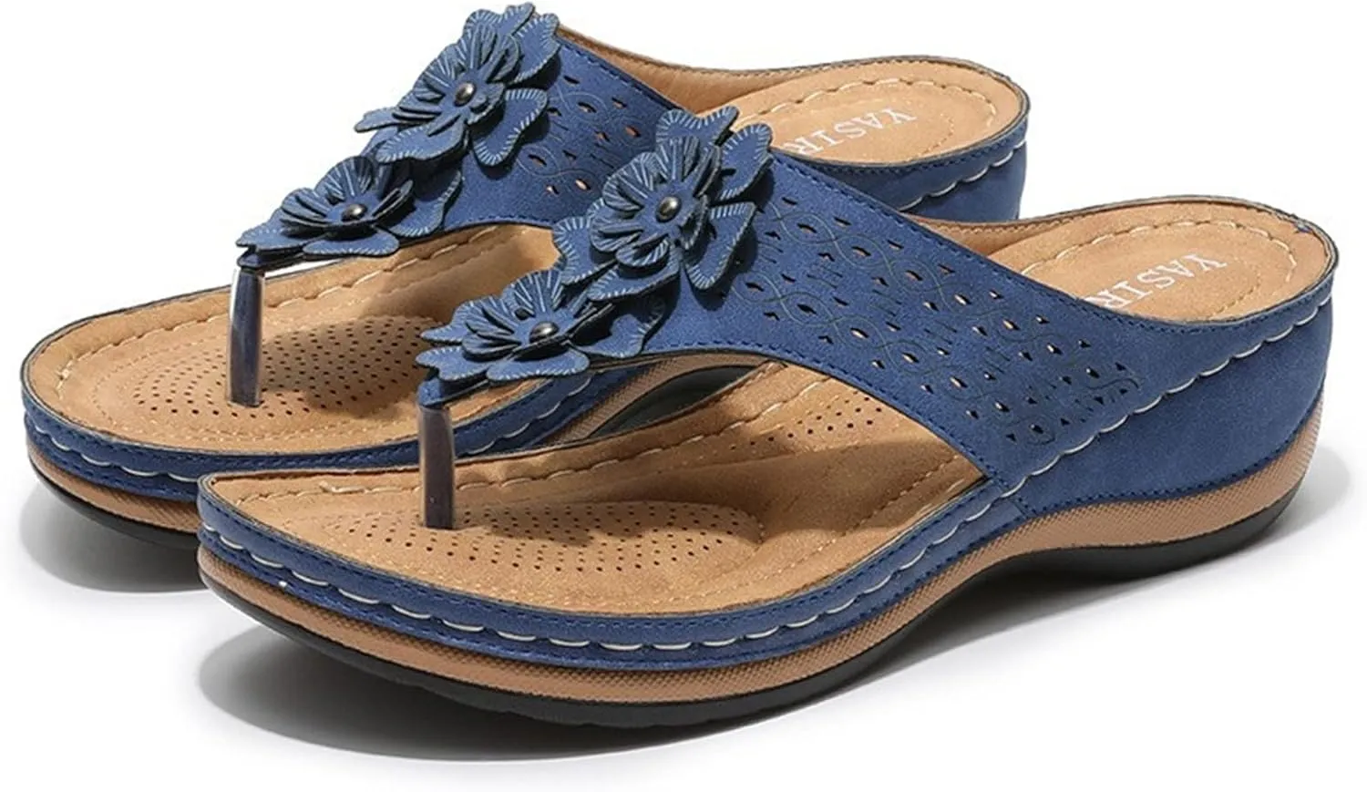 Women's Vintage 3D Floral Cutout Sandals with Arch Support Flip Flops,Bohemian Wedge Open Toe Casual Walking Beach Sandals