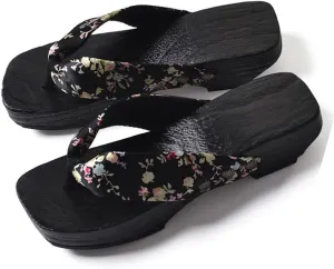 Wooden Clogs Herringbone Slippers,Japan Traditional Shoes,Women's Slopes High Heels Home Clip Feet Cool Shoes,Couple's Bathroom Beach Shoes