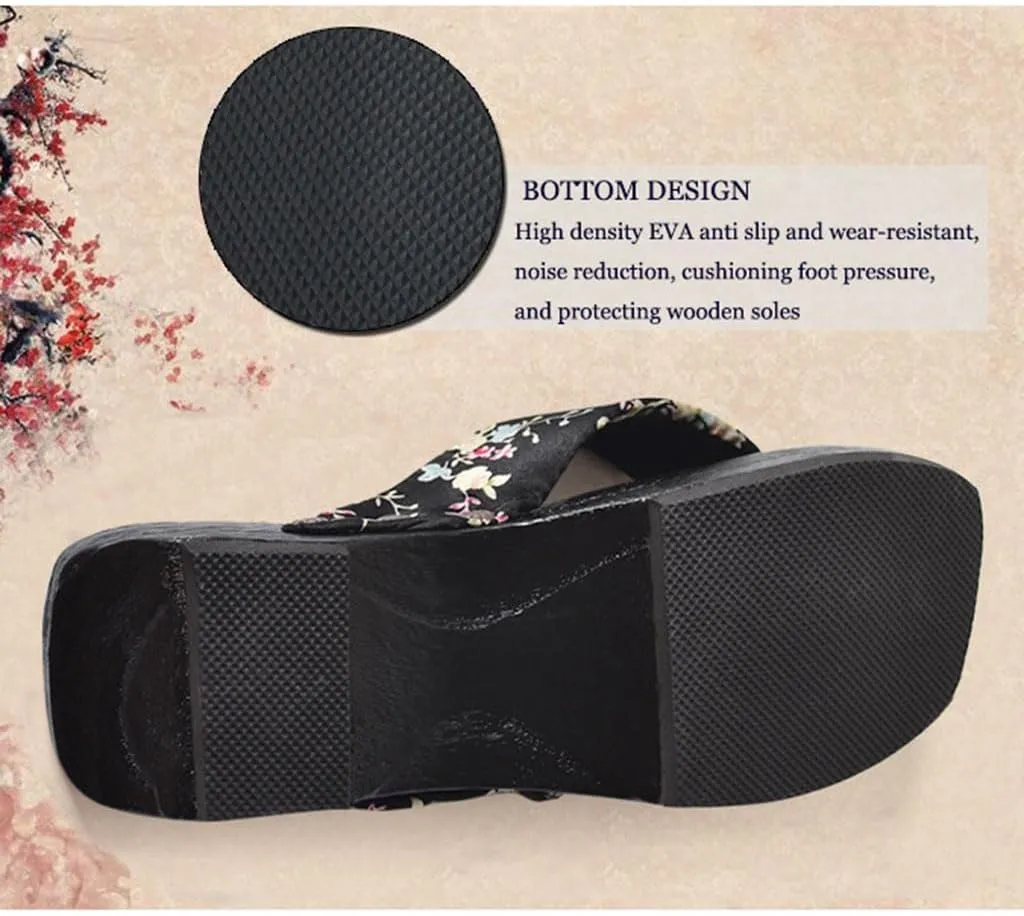 Wooden Clogs Herringbone Slippers,Japan Traditional Shoes,Women's Slopes High Heels Home Clip Feet Cool Shoes,Couple's Bathroom Beach Shoes