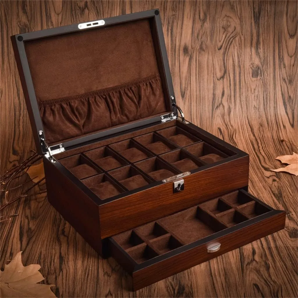Wooden Watch Storage Boxes Case Jewelry Integrated Watch with Lock Solid Mechanical Watch Organizer Jewelry Display Holder Case