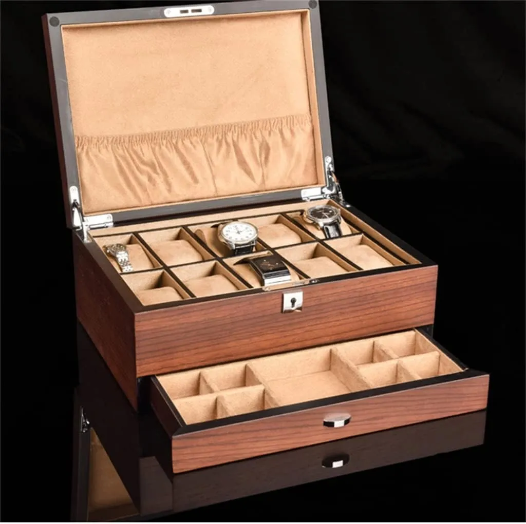 Wooden Watch Storage Boxes Case Jewelry Integrated Watch with Lock Solid Mechanical Watch Organizer Jewelry Display Holder Case