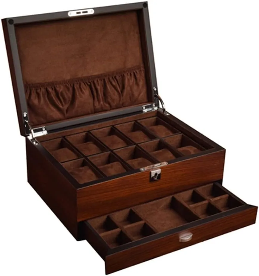 Wooden Watch Storage Boxes Case Jewelry Integrated Watch with Lock Solid Mechanical Watch Organizer Jewelry Display Holder Case