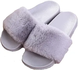 xsby Women's Soft Faux Fur Flat Slide Sandals Comfortable Slipper