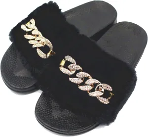 xsby Women's Soft Faux Fur Flat Slide Sandals Comfortable Slipper