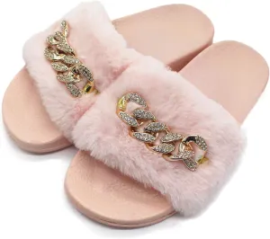 xsby Women's Soft Faux Fur Flat Slide Sandals Comfortable Slipper
