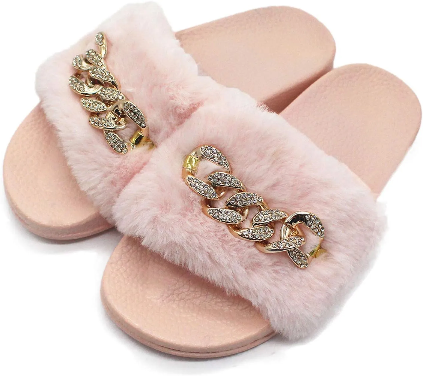 xsby Women's Soft Faux Fur Flat Slide Sandals Comfortable Slipper
