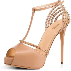 XYD Night Club Sexy Platform High Heel Stiletto Spikes Studded Peep Toe T-strap Chic Sandals Shoes for Women
