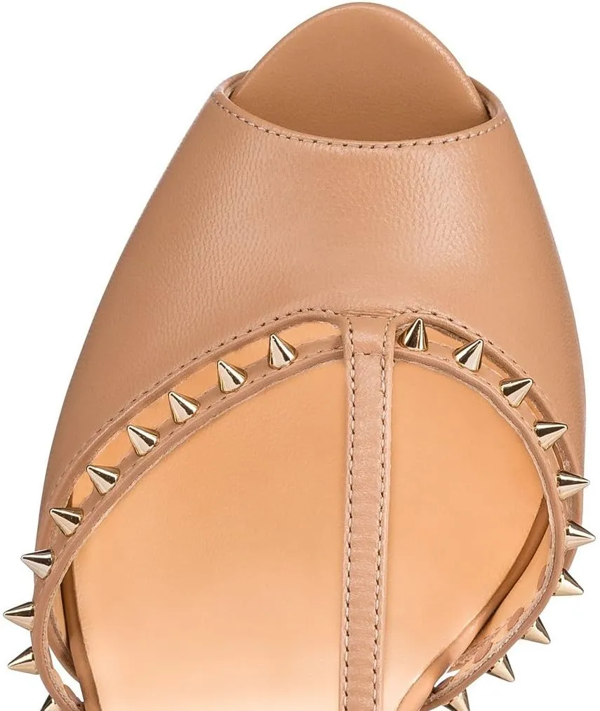XYD Night Club Sexy Platform High Heel Stiletto Spikes Studded Peep Toe T-strap Chic Sandals Shoes for Women