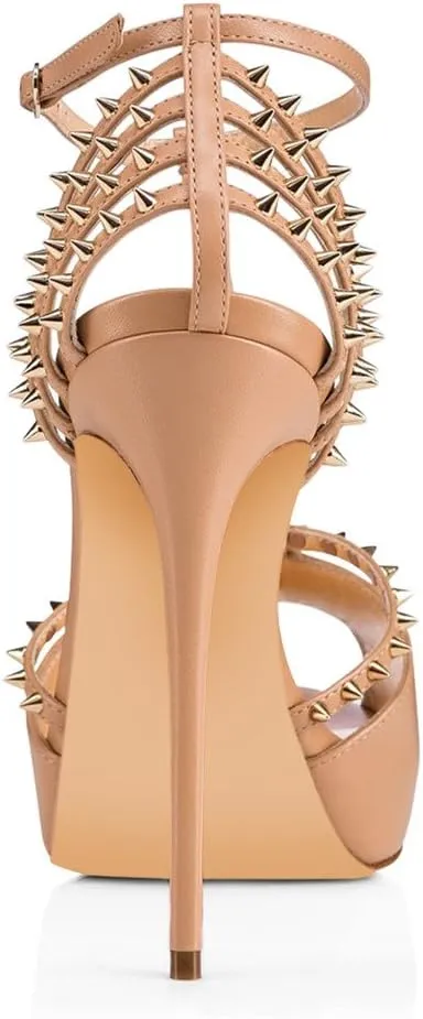 XYD Night Club Sexy Platform High Heel Stiletto Spikes Studded Peep Toe T-strap Chic Sandals Shoes for Women
