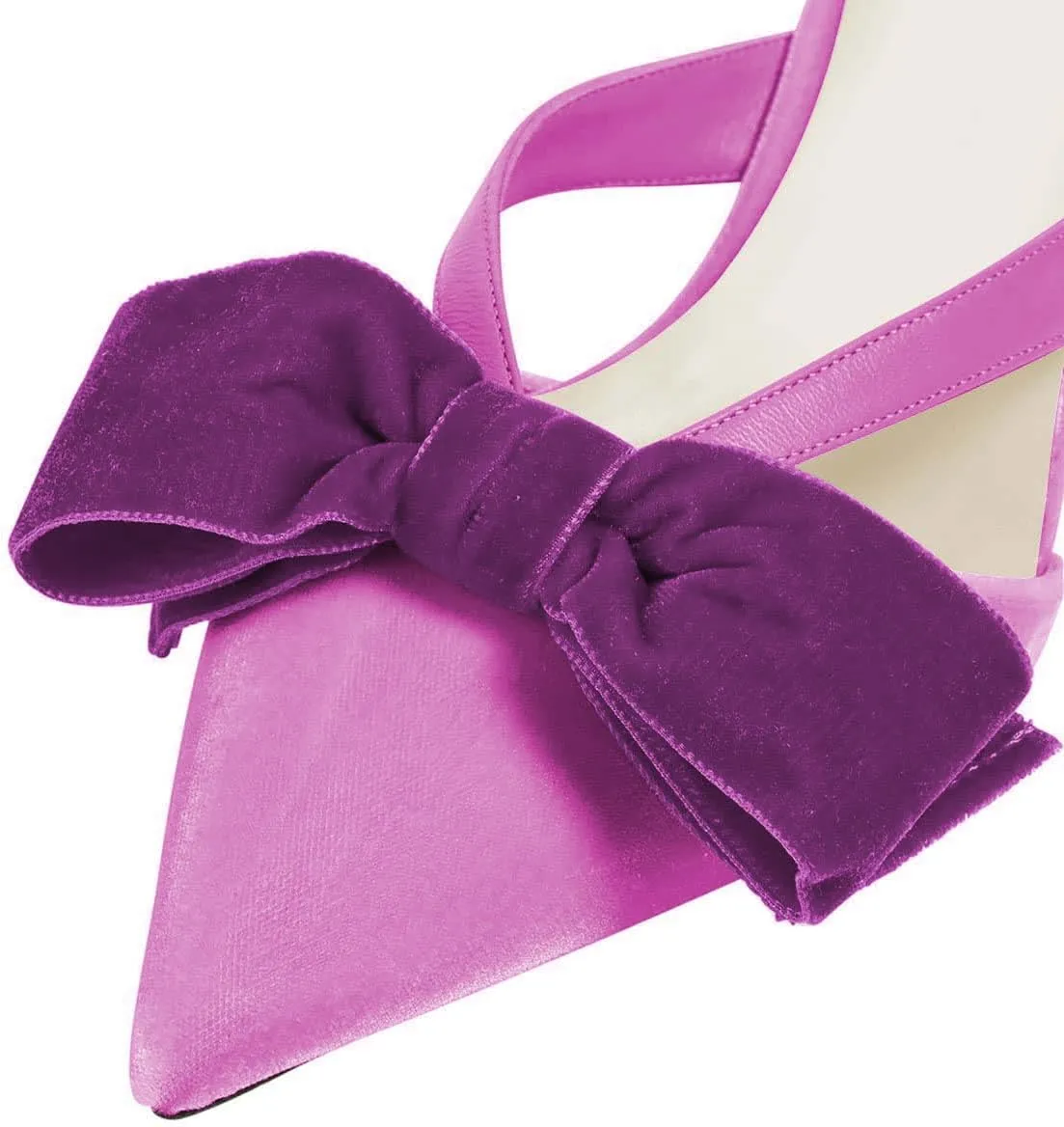 XYD Women Bowknot Closed Pointed Toe Mule Sandals Mid Kitten Heel Slip On Slide Slippers Evening Party Shoes