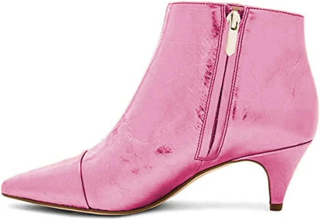 XYD Women Chic Low Kitten Heels Ankle Boots with Side Crystal Bowknot Pointed Cap Toe Zip Up Dress Booties Shoes