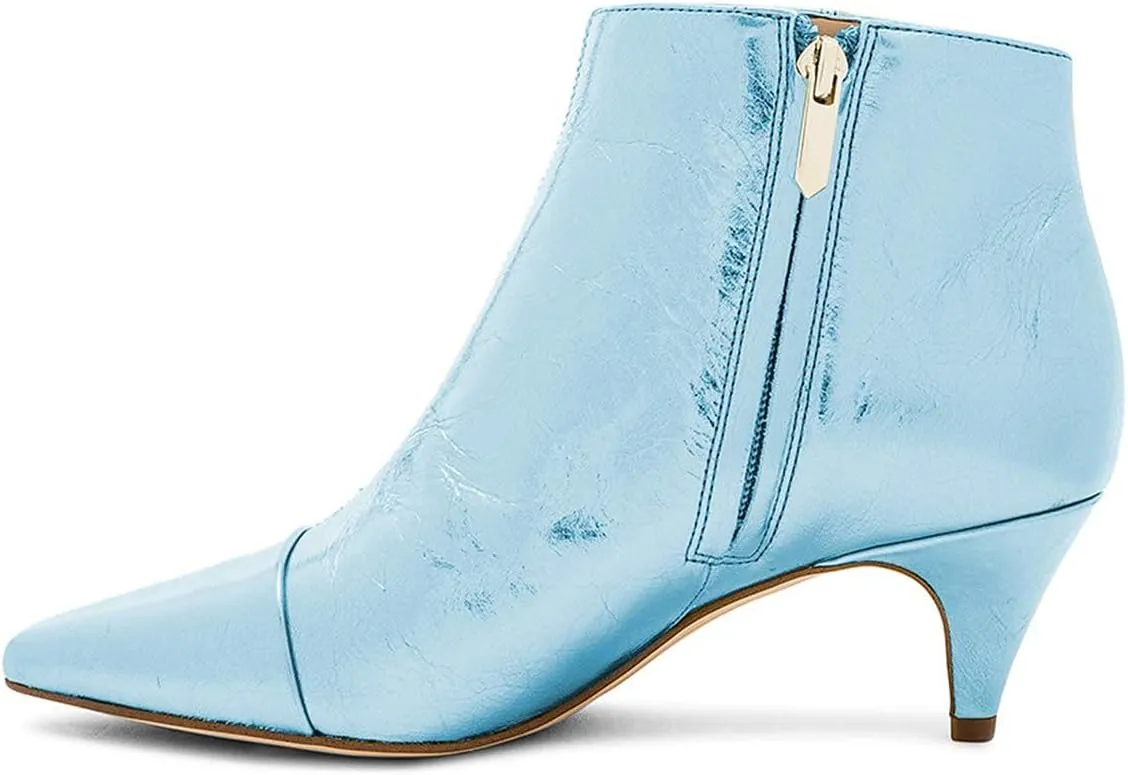 XYD Women Chic Low Kitten Heels Ankle Boots with Side Crystal Bowknot Pointed Cap Toe Zip Up Dress Booties Shoes