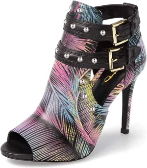 XYD Women Chic Studs Peep Toe Ankle Bootie High Heel Pumps Buckled Double Straps Cutout Fashion Party Shoes