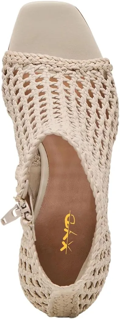 XYD Women Chic Woven Ankle Boots with Zip Square Open Toe Mid Heel Sandals Event Shoes