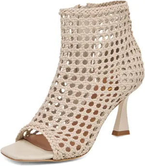 XYD Women Chic Woven Ankle Boots with Zip Square Open Toe Mid Heel Sandals Event Shoes