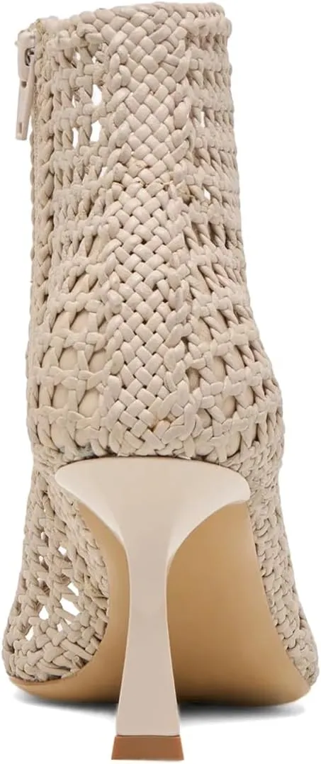 XYD Women Chic Woven Ankle Boots with Zip Square Open Toe Mid Heel Sandals Event Shoes