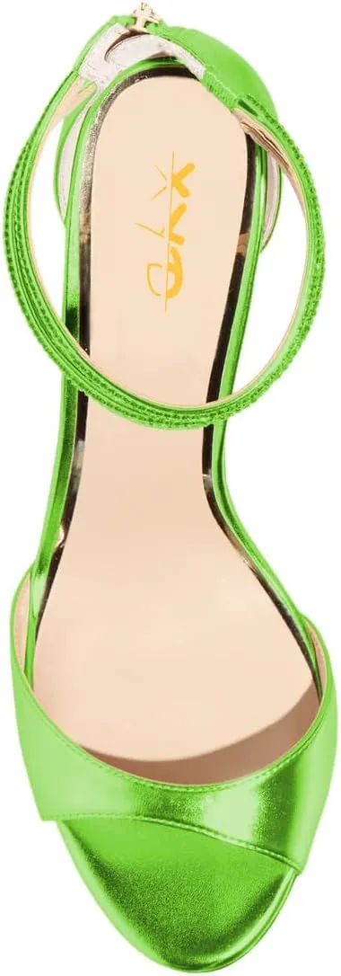 XYD Women Crystal Ankle Straps Open Peep Toe Sandals with Back Zip Chic Round Circle High Heel Party Shoes