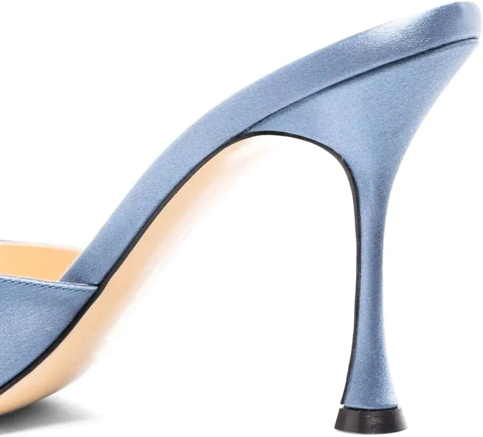 XYD Women Fashion Rhinestones Bows Open Square Toe Slide Sandals High Spool Heel Mules Slip On Party Dress Daily Walking Shoes