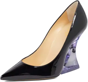 XYD Women Pointed Toe Party Heels Transparent Flared High Heel Studded Pumps Slip On Evening Prom Fashion Shoes