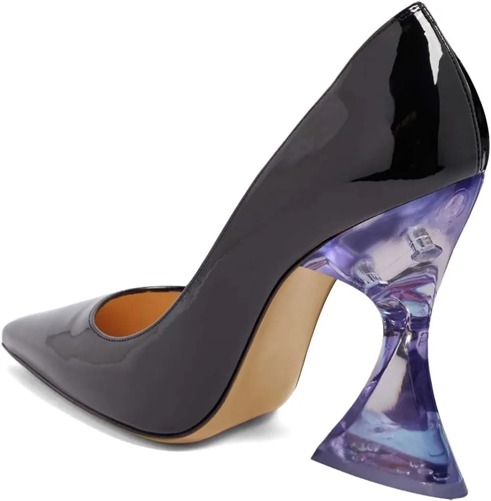 XYD Women Pointed Toe Party Heels Transparent Flared High Heel Studded Pumps Slip On Evening Prom Fashion Shoes