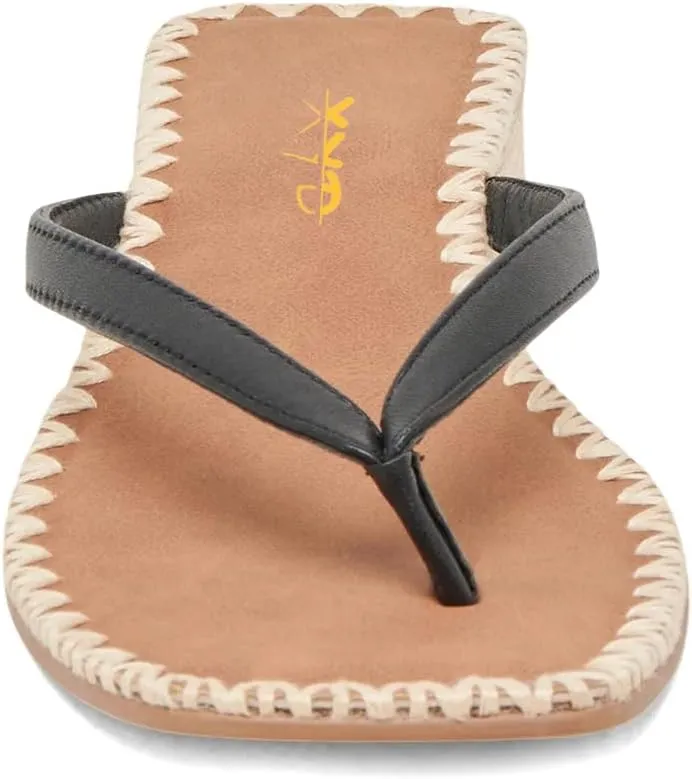 XYD Women Square Open Toe Woven Flip Flops Summer Chunky Low Heel Thong Sandals Beach Wedding Shoes