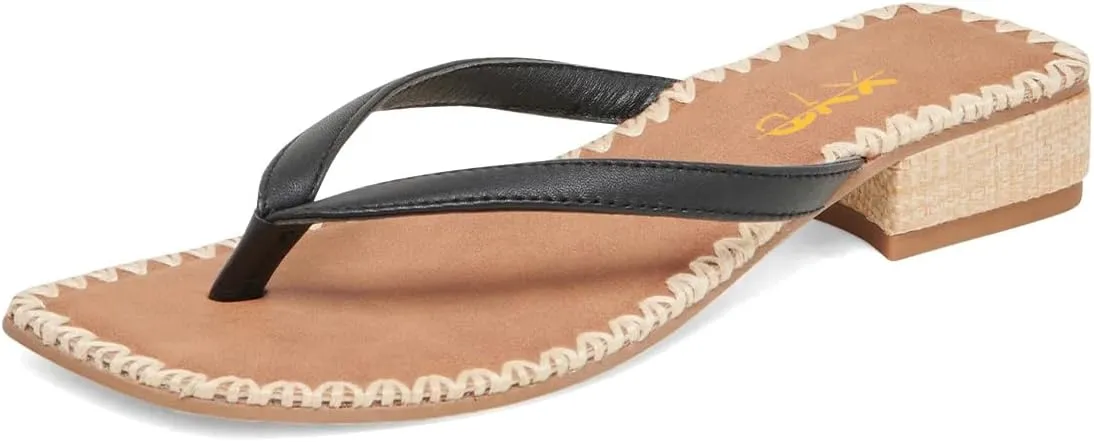 XYD Women Square Open Toe Woven Flip Flops Summer Chunky Low Heel Thong Sandals Beach Wedding Shoes