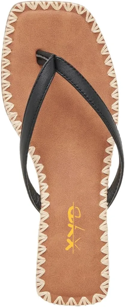 XYD Women Square Open Toe Woven Flip Flops Summer Chunky Low Heel Thong Sandals Beach Wedding Shoes