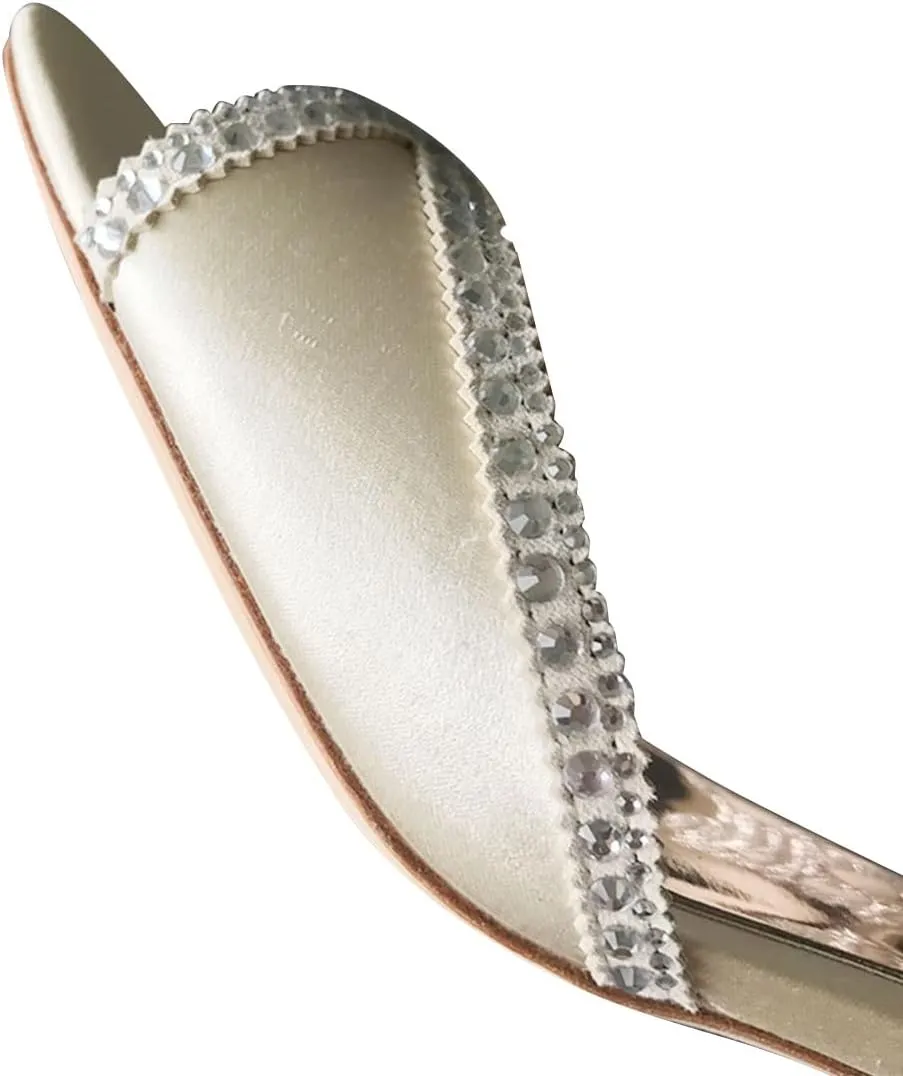 XYD Women's Sandals, Chic Peep Toe, D'Orsay Kitten Low Heels, Rhinestone Studs, Ankle Strap Satin Shoes for Wedding Ballroom