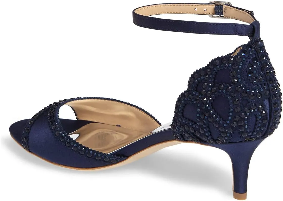 XYD Women's Sandals, Chic Peep Toe, D'Orsay Kitten Low Heels, Rhinestone Studs, Ankle Strap Satin Shoes for Wedding Ballroom