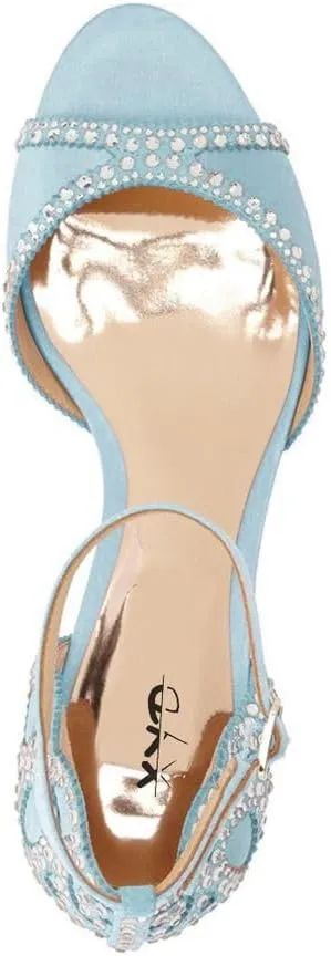 XYD Women's Sandals, Chic Peep Toe, D'Orsay Kitten Low Heels, Rhinestone Studs, Ankle Strap Satin Shoes for Wedding Ballroom