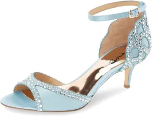 XYD Women's Sandals, Chic Peep Toe, D'Orsay Kitten Low Heels, Rhinestone Studs, Ankle Strap Satin Shoes for Wedding Ballroom