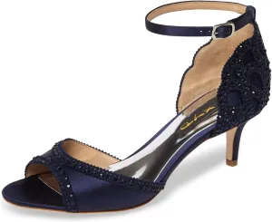 XYD Women's Sandals, Chic Peep Toe, D'Orsay Kitten Low Heels, Rhinestone Studs, Ankle Strap Satin Shoes for Wedding Ballroom