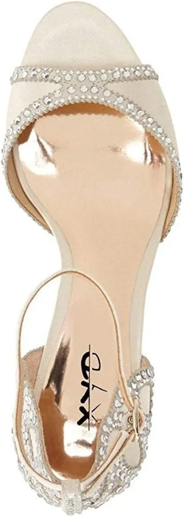 XYD Women's Sandals, Chic Peep Toe, D'Orsay Kitten Low Heels, Rhinestone Studs, Ankle Strap Satin Shoes for Wedding Ballroom