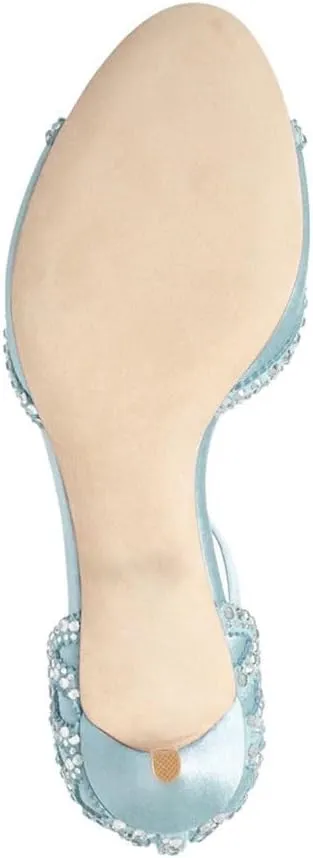 XYD Women's Sandals, Chic Peep Toe, D'Orsay Kitten Low Heels, Rhinestone Studs, Ankle Strap Satin Shoes for Wedding Ballroom