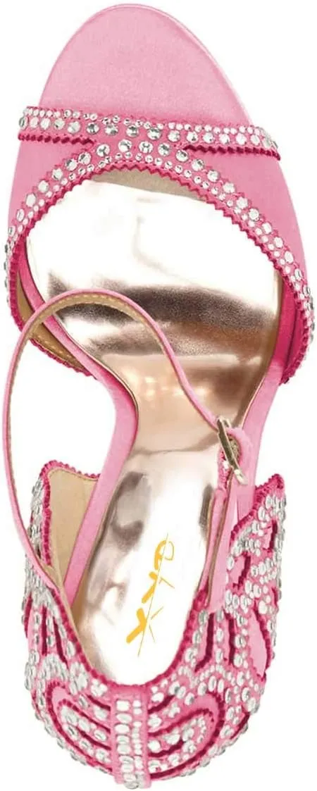 XYD Women's Sandals, Chic Peep Toe, D'Orsay Stiletto High Heels, Rhinestone Studs, Ankle Strap Satin Shoes for Wedding Ballroom