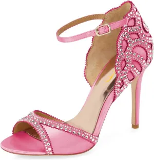 XYD Women's Sandals, Chic Peep Toe, D'Orsay Stiletto High Heels, Rhinestone Studs, Ankle Strap Satin Shoes for Wedding Ballroom