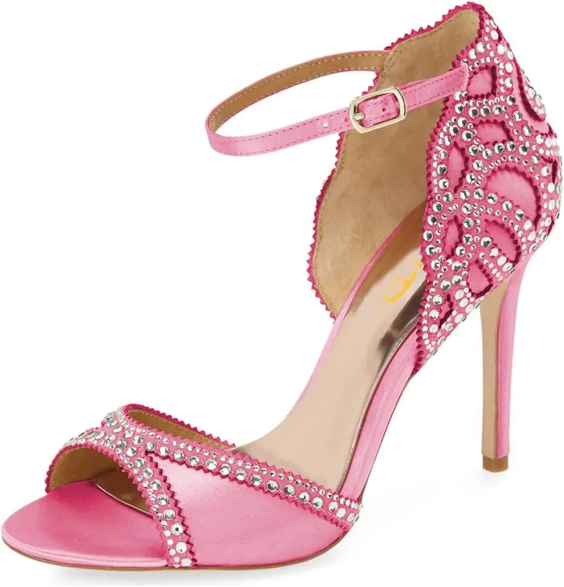 XYD Women's Sandals, Chic Peep Toe, D'Orsay Stiletto High Heels, Rhinestone Studs, Ankle Strap Satin Shoes for Wedding Ballroom