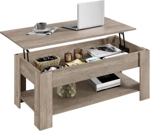 Yaheetech Lift Top Coffee Table with Hidden Compartment and Storage Shelf, Rising Tabletop Dining Table for Living Room Reception Room, 38.6in L, Grey