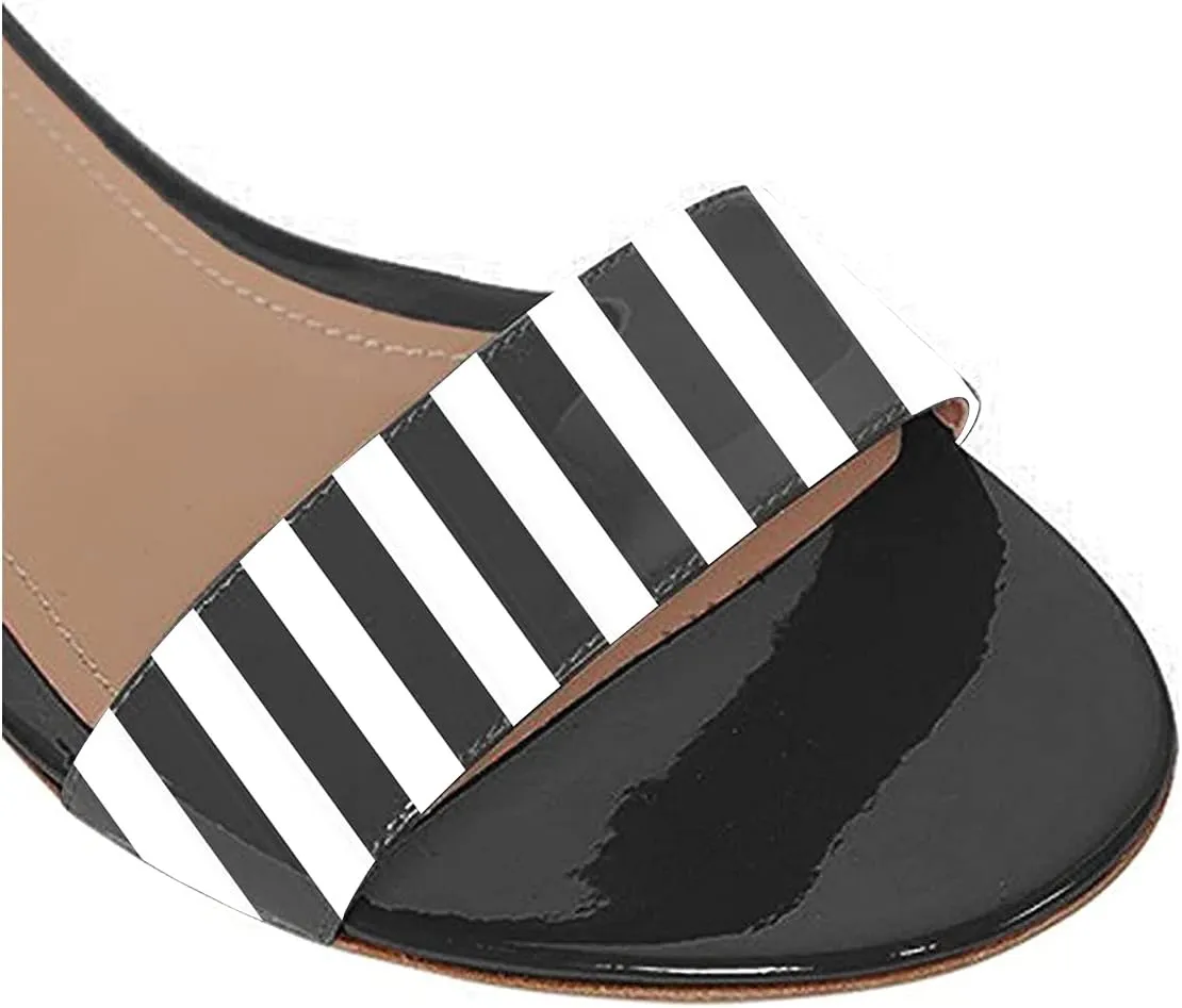 YDN Womens Chic Block Low Heel Sandals Open Toe Ankle Strap Patent Comfortable Walking Dress Flat Shoes Size 4-15
