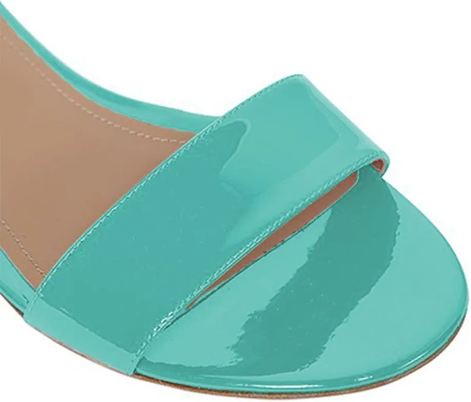 YDN Womens Chic Block Low Heel Sandals Open Toe Ankle Strap Patent Comfortable Walking Dress Flat Shoes Size 4-15