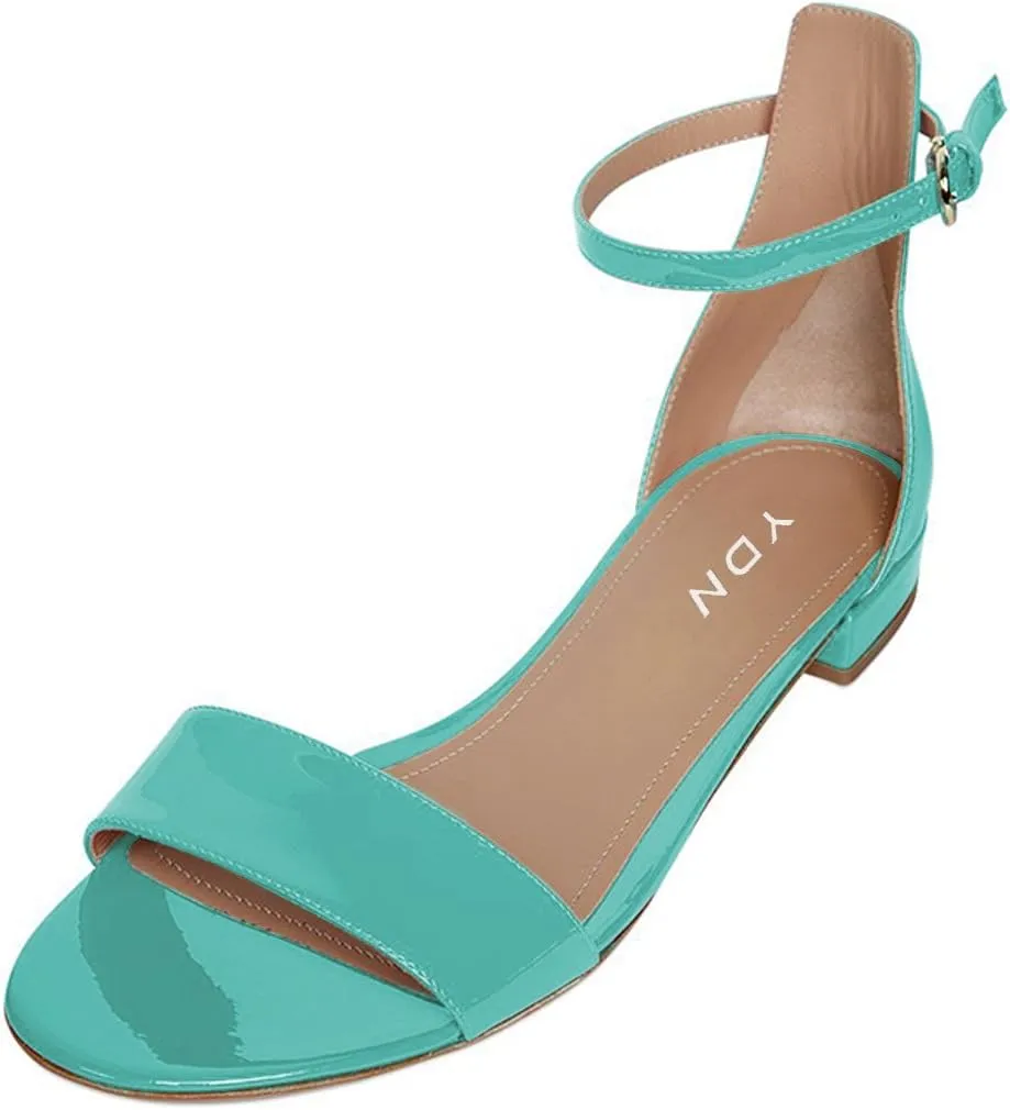 YDN Womens Chic Block Low Heel Sandals Open Toe Ankle Strap Patent Comfortable Walking Dress Flat Shoes Size 4-15