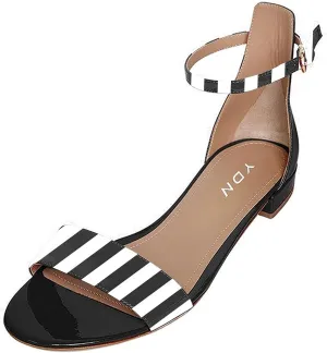 YDN Womens Chic Block Low Heel Sandals Open Toe Ankle Strap Patent Comfortable Walking Dress Flat Shoes Size 4-15