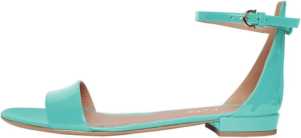YDN Womens Chic Block Low Heel Sandals Open Toe Ankle Strap Patent Comfortable Walking Dress Flat Shoes Size 4-15