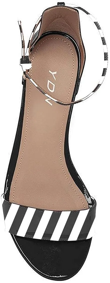 YDN Womens Chic Block Low Heel Sandals Open Toe Ankle Strap Patent Comfortable Walking Dress Flat Shoes Size 4-15