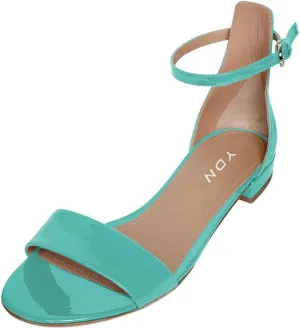 YDN Womens Chic Block Low Heel Sandals Open Toe Ankle Strap Patent Comfortable Walking Dress Flat Shoes Size 4-15